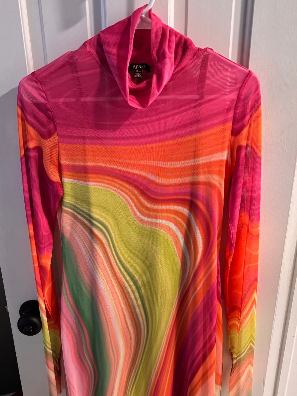 Afrm Shailene Long Sleeve Mesh Dress In Abstract Spring Wave